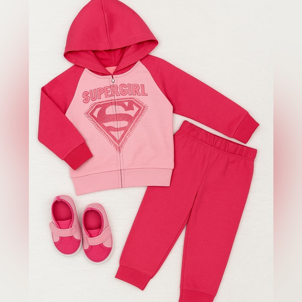 Supergirl Hoodie & Jogger Set – Pink 2-Piece Toddler Outfit | Size 12 months - Picture 2 of 7